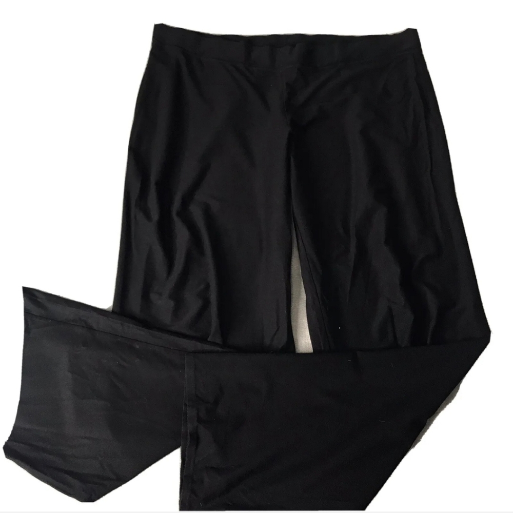 Eileen Fisher black pants pull on large comfy stretch no pockets straight leg